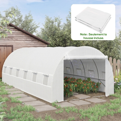 Outsunny Bâche Serre Tunnel 6x3m PE Anti-UV 12 Fenêtres