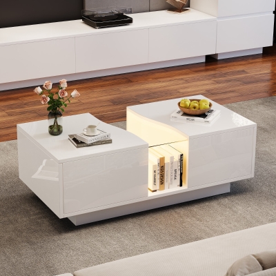 Modern Coffee Table with 2 Storage Drawers, White