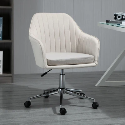 Vinsetto Silla de Oficina Silla de Escritorio Giratoria con Altura Ajustable y Reposabrazos para Estudio Tocador 61x59x96cm Beige