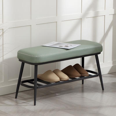 HOMCOM PU Leather Shoe Storage Bench Green