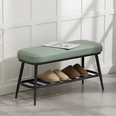 HOMCOM PU Leather Shoe Storage Bench Green