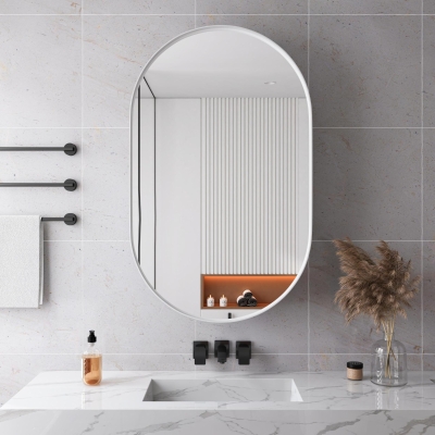 Armadio a specchio ovale da parete, Bianco