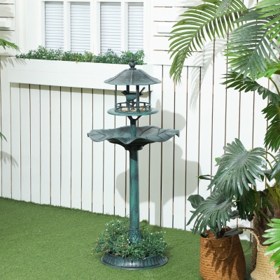 Outsunny Baño de pájaros bebedero para pájaros jardinera 3 en 1 Ø 50 x 113 cm polipropileno verde grisáceo