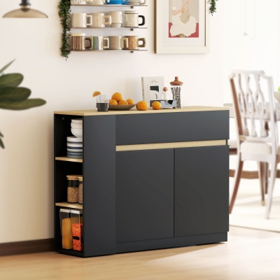 HOMCOM Aparador mueble de almacenamiento con 2 cajones 3 estantes abiertos y armario 2 puertas 110 x 29,5 x 82 cm negro
