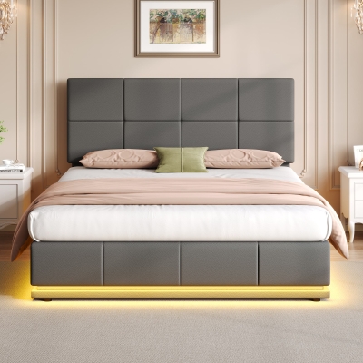 Ottoman Double Bed with PU Leather Finish, Grey