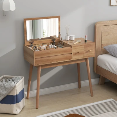 HOMCOM Tavolo Trucco Scrivania 2 in 1 con Specchio Marrone Noce