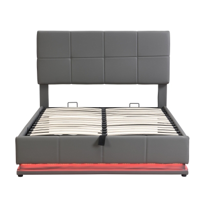 Ottoman Double Bed with PU Leather Finish, Grey