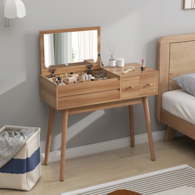 HOMCOM Mesa de Maquillaje con Espejo y Luces LED y Espacio de Almacenamiento en Madera, 100x40x87 cm
