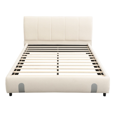 4ft6 Upholstered Double Bed with Durable Frame, White