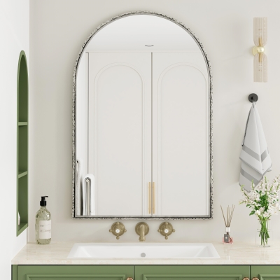 Miroir mural arqué avec cadre en fer, Argenté