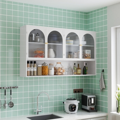 Armoire murale avec quatre portes en verre et étagère, Blanc