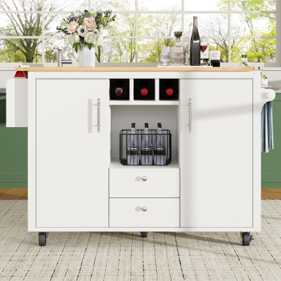 Kitchen Island Trolley with Folding Worktop, White