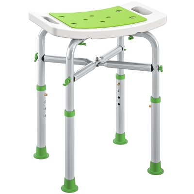 HOMCOM Aluminium Shower Stool Adjustable Height Green