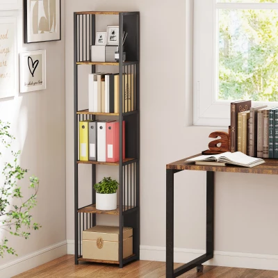 HOMCOM 5-Tier Bookshelf Steel Frame Rustic Brown