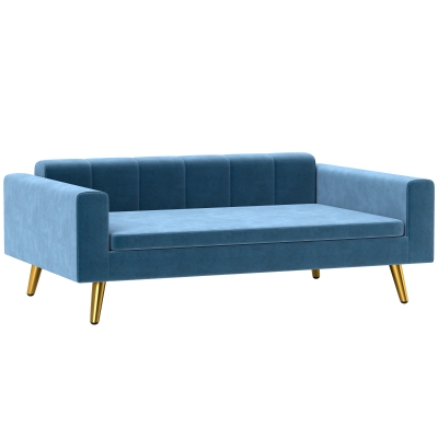 PawHut Canapé Chien Velours Bleu Pieds Métal 94x59,5x31,5 cm