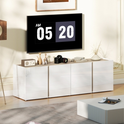 HOMCOM TV-Kommode für 65-Zoll-Fernseher, Fernseh-Schrank mit Soft-Close-Türen, anpassbare Regale, Kabellöcher, für Wohnzimmer, Weiß