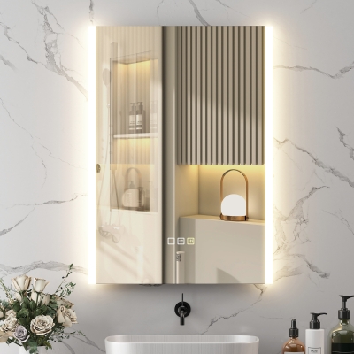 HOMCOM Espejo de Baño con Luz LED 70x50 cm con 3 Colores de Luz Función Antivaho Función de Memoria IP44 Horizontal/Vertical