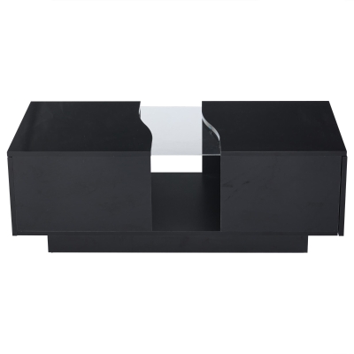 Modern High Gloss Coffee Table with 2 Storage Drawers, Black