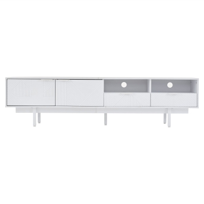 Modern Bohemian TV Entertainment Center with Cabinet and Drawers, White