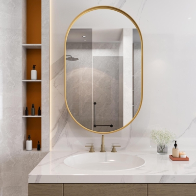 Armadio a specchio ovale da parete, Oro