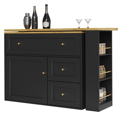 Extendable Bar Table with Storage Space, Black