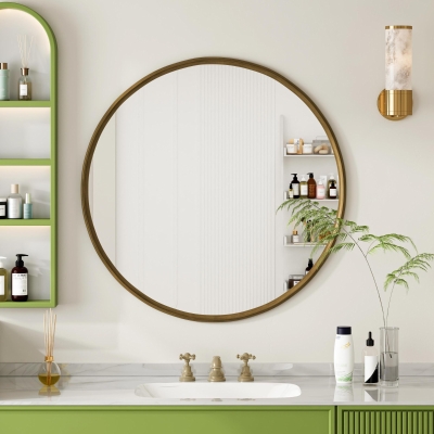 Miroir mural rond avec cadre en métal, Bronze