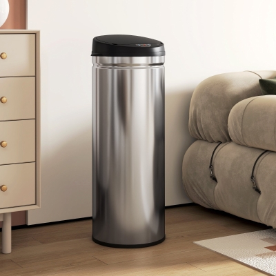 HOMCOM 50 Liter Sensor-Prullenbak met Soft-Close-Functie, contactloze Vuilnisbak van Roestvrij Staal voor hygiënische Keukens, Kantoren, Zilverkleurig