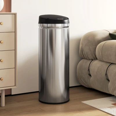 HOMCOM 50 Liter Sensor-Prullenbak met Soft-Close-Functie, contactloze Vuilnisbak van Roestvrij Staal voor hygiënische Keukens, Kantoren, Zilverkleurig