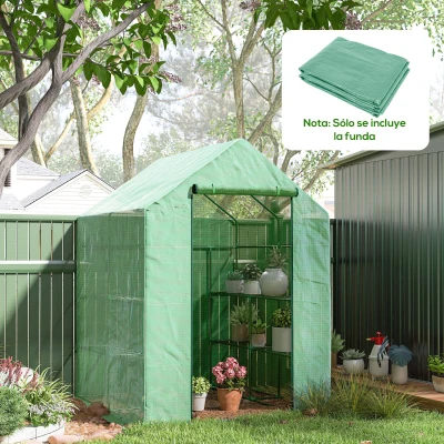 Outsunny Conjunto de Invernadero de Jardín con Estantes y Cubierta de PE con Puerta Enrollable y Ventana 143x138x190 cm Verde