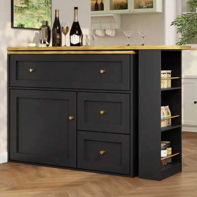 Extendable Bar Table with Storage Space, Black