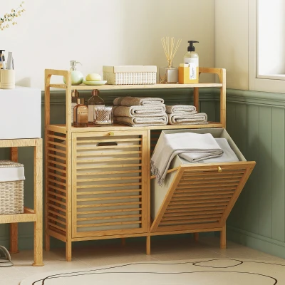 HOMCOM Armoire Bambou Salle de Bain avec Paniers et Étagères