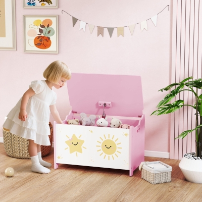 AIYAPLAY Coffre à Jouets Enfant 60cm Rose avec Couvercle Sécurisé