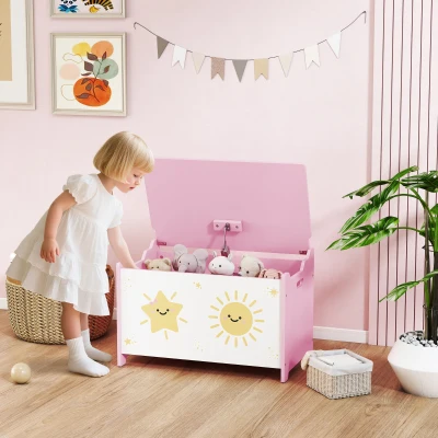 AIYAPLAY Coffre à Jouets Enfant 60cm Rose avec Couvercle Sécurisé
