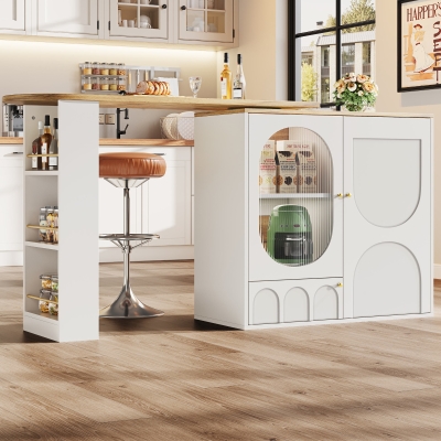 360° Rotating Bar Table with Storage Shelves, White