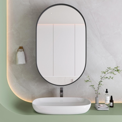 Armadio a specchio ovale da parete, Nero