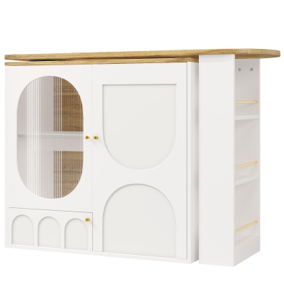 360° Rotating Bar Table with Storage Shelves, White