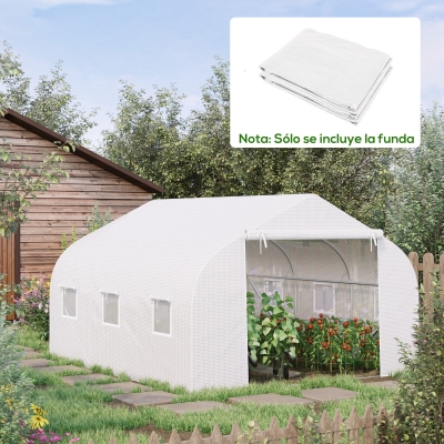 Outsunny Plásticos para Invernaderos 3,5x3x2 m Cubierta de Repuesto para Invernadero de Polietileno con 6 Ventanas y Puerta Enrollable Protección de Plantas para Jardín Blanco