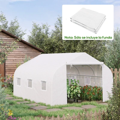 Outsunny Plásticos para Invernaderos 3,5x3x2 m Cubierta de Repuesto para Invernadero de Polietileno con 6 Ventanas y Puerta Enrollable Protección de Plantas para Jardín Blanco