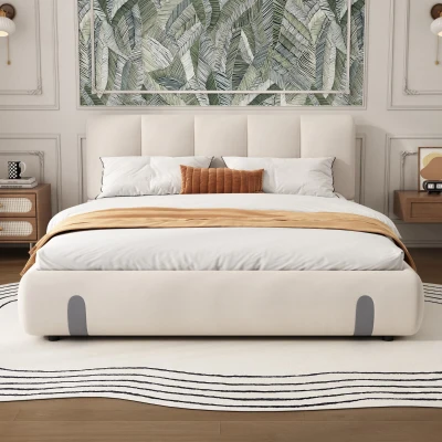 4ft6 Upholstered Double Bed with Durable Frame, White