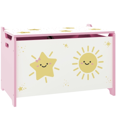 AIYAPLAY Coffre à Jouets Enfant 60cm Rose avec Couvercle Sécurisé