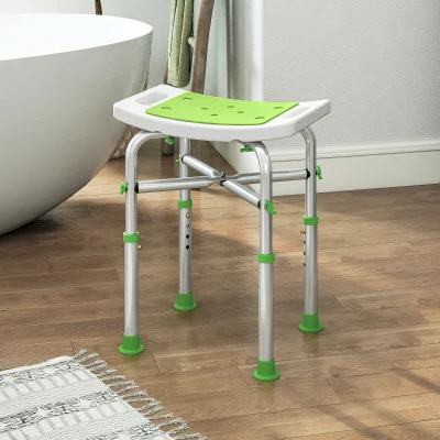 HOMCOM Aluminium Shower Stool Adjustable Height Green