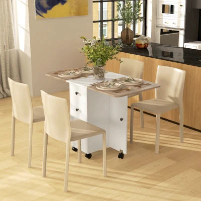 HOMCOM Tavolo da cucina pieghevole 120x60x76.5cm Bianco, Rovere