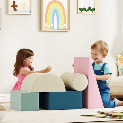 AIYAPLAY Juego de 5 Bloques de Espuma para Niños con Fundas Extraíbles Bloques de Psicomotricidad para Escalar y Gatea Multicolor