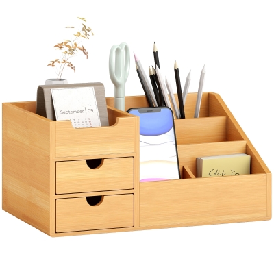 Organizator Birou cu 2 Sertare și 7 Compartimente din Bambus 33x20.5x15.5 cm