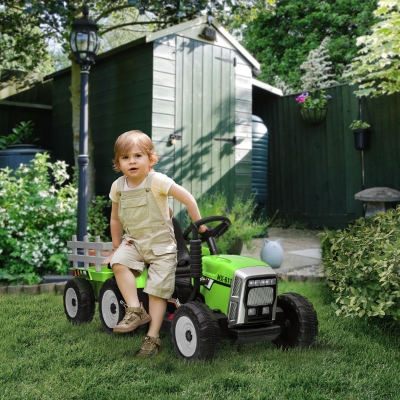HOMCOM Elektrische kinderauto, kindertractor, inclusief ouderlijke afstandsbediening, maximale snelheid van 6 km/u, groen + zwart