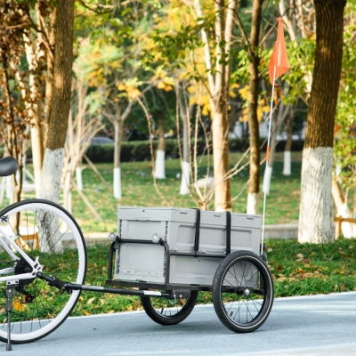 HOMCOM Carretilla de bicicleta con caja de almacenamiento desmontable y plegable de 65L, carga máxima de 40KG
