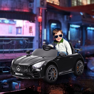 AIYAPLAY Coche Eléctrico para Niños, Mercedes, 3-5 km/h, Control Remoto, Luces y Música, Negro