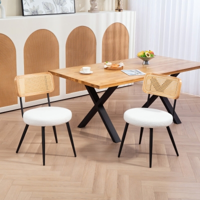 HOMCOM Lote de 2 sillas de comedor bohemia con respaldo de mimbre, para salón, comedor, dormitorio, blanco