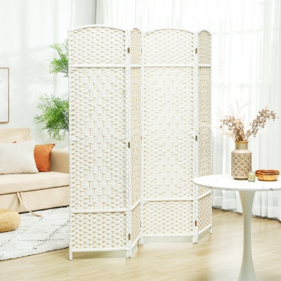 HOMCOM Biombo interior de madera 4 paneles separador de ambientes plegable para sala de estar dormitorio 180 x 180 cm blanco
