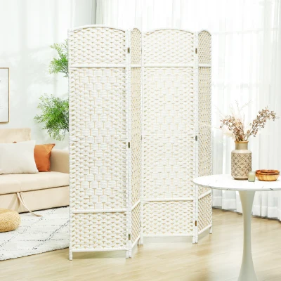 HOMCOM Biombo interior de madera 4 paneles separador de ambientes plegable para sala de estar dormitorio 180x180 cm Blanco